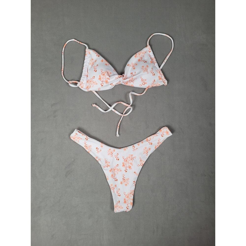 MakeMeChic Womens Twist Front Two Piece Bikini High Cut Thong Swimsuit Medium